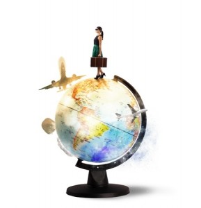 Woman traveler on globe